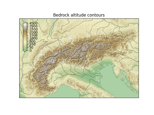Bedrock altitude contours