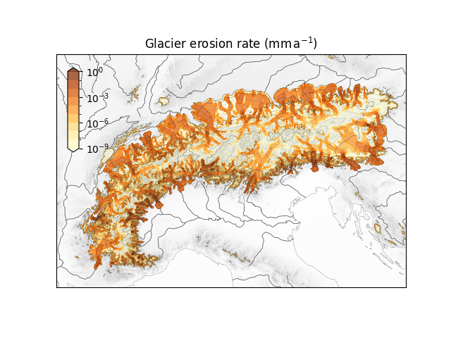 Glacier erosion rate (mm$\,$a$^{-1}$)