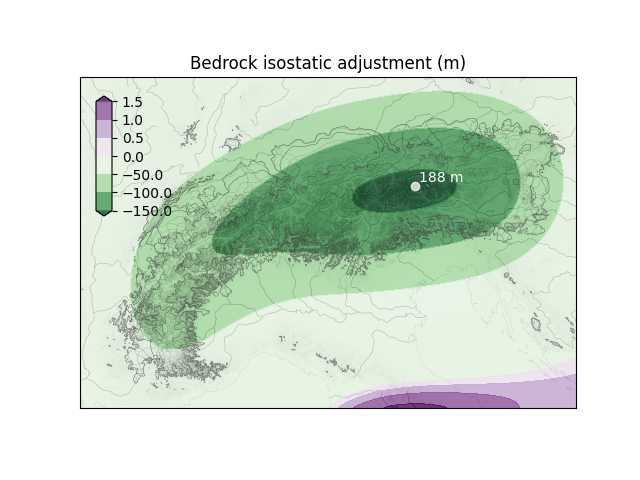 Bedrock isostatic adjustment (m)