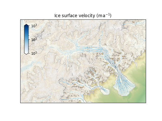 Ice surface velocity (m$\,$a$^{-1}$)
